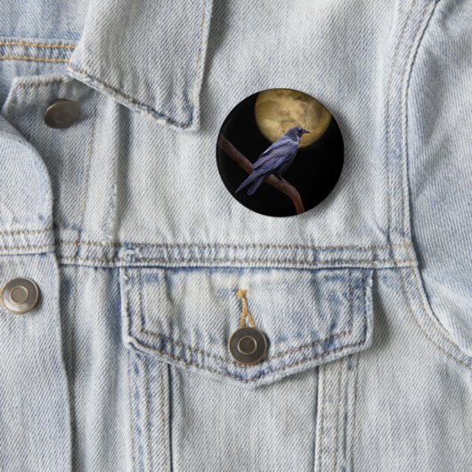 Halloween, Gothic Style Raven en Moon Ronde Button 5,7 Cm (In situ)