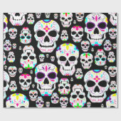 Halloween Gothic Sugar Skulls Zwart Cadeaupapier (Vlak)