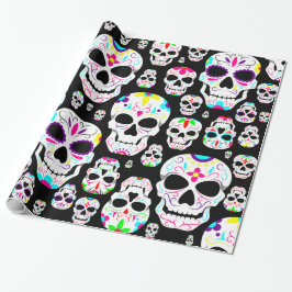 Halloween Gothic Sugar Skulls Zwart Cadeaupapier