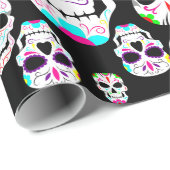 Halloween Gothic Sugar Skulls Zwart Cadeaupapier (Rol Hoek)