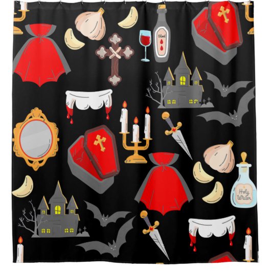halloween gothic vampire garlic holy water fangs douchegordijn (Voorkant)