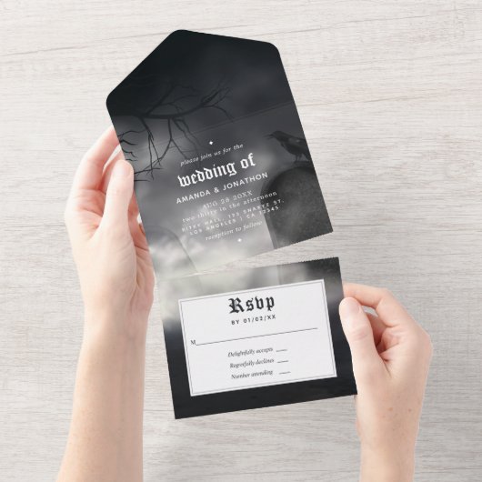 Halloween Gothic Wedding All In One Uitnodiging (Afscheurbaar)