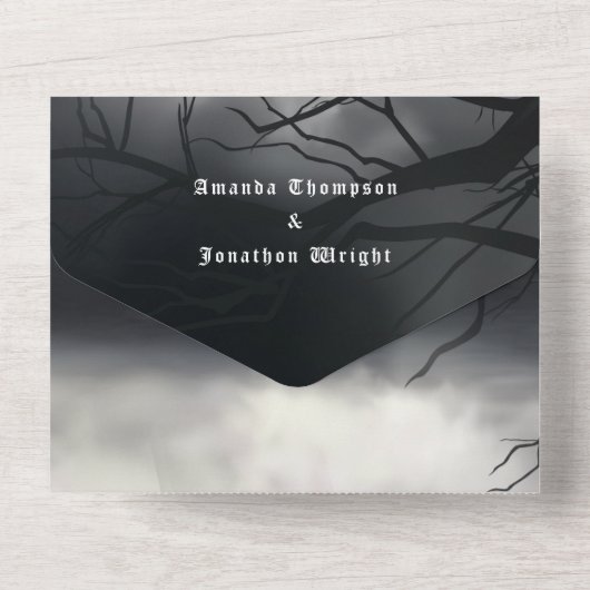 Halloween Gothic Wedding All In One Uitnodiging (Achterkant)