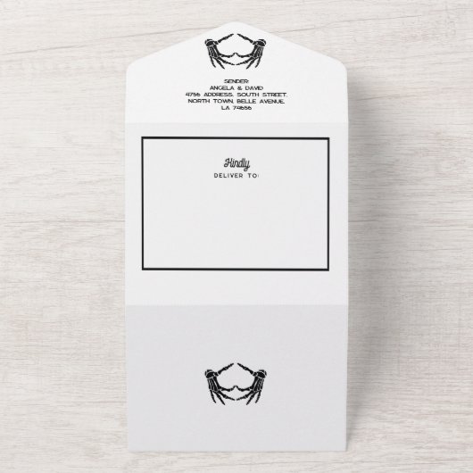 Halloween Gothic Wedding Skeleton Hart Handen All In One Uitnodiging (Buitenkant)