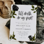Halloween Gothic White Wedding Invitation Kaart<br><div class="desc">Gothic halloween-thematrouwuitnodigkaart met zwarte rozen. In de tekst staat: "Tot de dood ons deelneemt." De achtergrond is wit.</div>