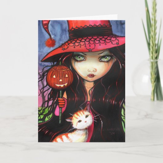 Halloween Gothic Witch Cat Kaart Note Kaart (Voorkant)