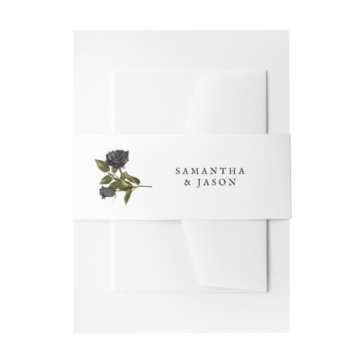 Halloween Gothic Zwart Roos Bruiloft Wit Uitnodigingen Wikkel (Voorkant Voorbeeld)