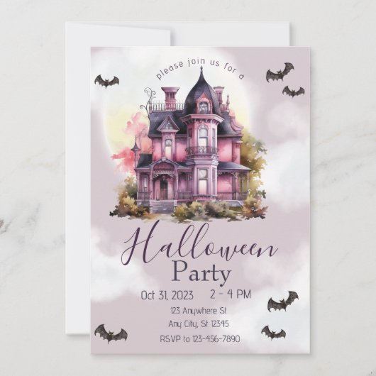 Halloween  Gotisch Huis Roze Kaart (Voorkant)