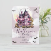 Halloween  Gotisch Huis Roze Kaart (Staand voorkant)