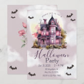 Halloween  Gotisch Huis Roze Kaart (Voorkant / Achterkant)