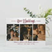 Halloween Gotisch Script Red Roses 3 Foto Bruiloft Kaart (Staand voorkant)