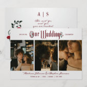 Halloween Gotisch Script Red Roses 3 Foto Bruiloft Kaart (Voorkant / Achterkant)