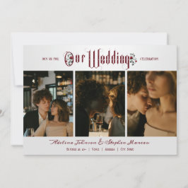 Halloween Gotisch Script Red Roses 3 Foto Bruiloft Kaart