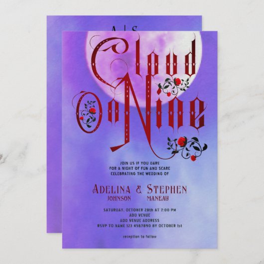 Halloween Gotisch Script & Rozen Cloud Nine Bruilo Kaart (Voorkant / Achterkant)