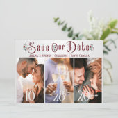 Halloween Gotisch Script Rozen Drie Foto Bruiloft Save The Date (Staand voorkant)