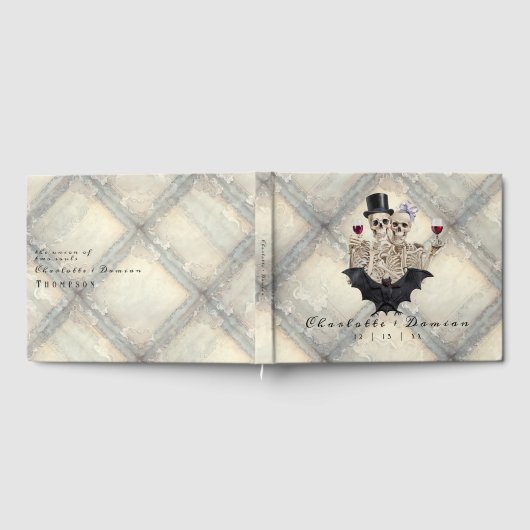 Halloween Gotisch Skelet Bat Bruiloft Welkomstbord Gastenboek (Volledig)