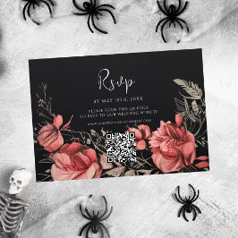 Halloween Gotische Bloemen QR Code Bruiloft RSVP Kaartje