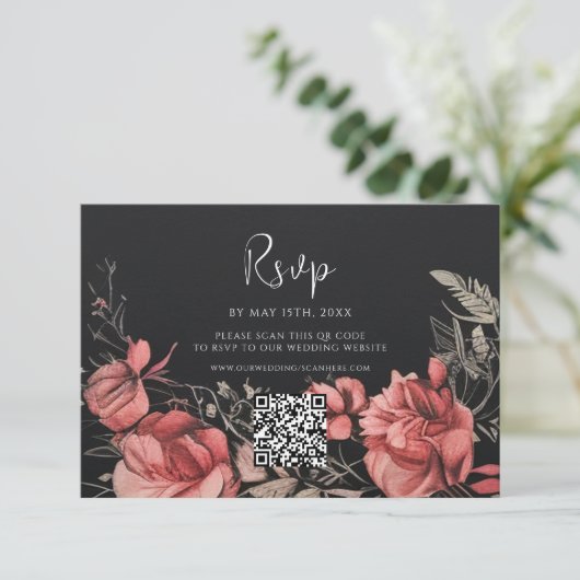 Halloween Gotische Bloemen QR Code Bruiloft RSVP Kaartje (Staand voorkant)