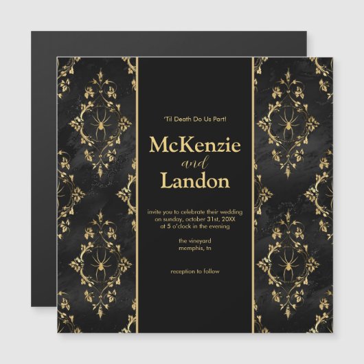 Halloween Gotische Bruiloft Uitnodiging met Spinne Magnetische Uitnodiging (Voorkant / Achterkant)