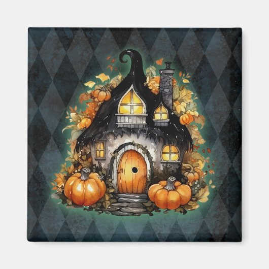 Halloween Gotische Herfst Fairy Cottage Blue Argyl Magneet (Voorkant)