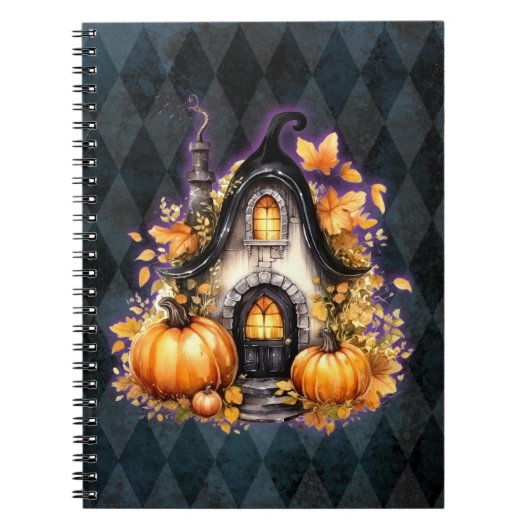 Halloween Gotische Herfst Fairy Cottage Blue Argyl Notitieboek (Voorkant)