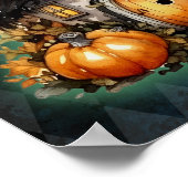 Halloween Gotische Herfst Fairy Cottage Blue Argyl Poster (Hoek)