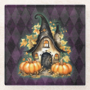 Halloween Gotische Herfst Fairy Cottage Paarse Arg Glazen Onderzetter