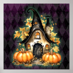Halloween Gotische Herfst Fairy Cottage Paarse Arg Poster