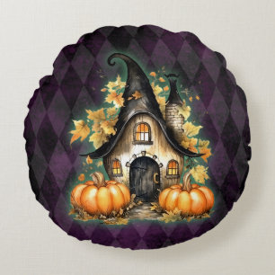 Halloween Gotische Herfst Fairy Cottage Paarse Arg Rond Kussen