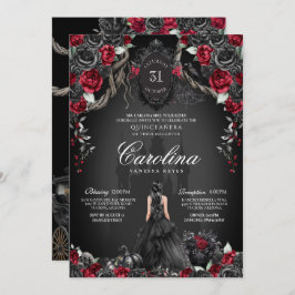 Halloween Gotische Prinses Rood & Zwart Quinceaner Kaart