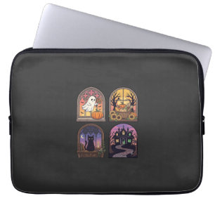 Halloween gotische raam spook pompoen zwarte kat H Laptop Sleeve