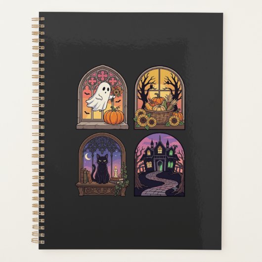 Halloween gotische raam spook pompoen zwarte kat H Planner (Voorkant)