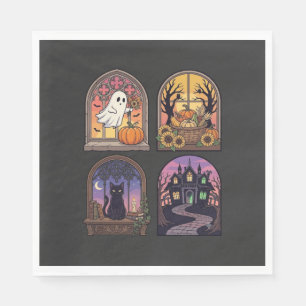 Halloween gotische raam spook pompoen zwarte kat H Servet