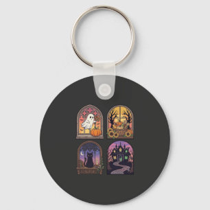 Halloween gotische raam spook pompoen zwarte kat H Sleutelhanger