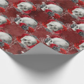 Halloween Gotische Schedel Rood Zwart Bloemen Cadeaupapier (Hoek)