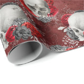 Halloween Gotische Schedel Rood Zwart Bloemen Cadeaupapier (Rol Hoek)