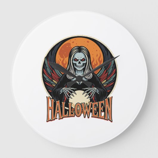 Halloween gotische skelet waarzegger Vector Afbeel Grote Klok (Voorkant)