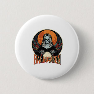 Halloween gotische skelet waarzegster Vector Af Ronde Button 5,7 Cm