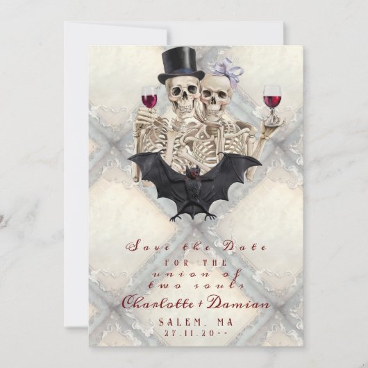 Halloween Gotische Skulls Skeleton Liefde Bat Brui Save The Date (Voorkant)