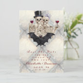 Halloween Gotische Skulls Skeleton Liefde Bat Brui Save The Date (Staand voorkant)