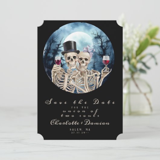 Halloween Gotische Skulls Tarot De Liefhebbers Bru Save The Date (Staand voorkant)