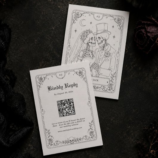Halloween Gotische Trouw RSVP QR Code Informatiekaartje