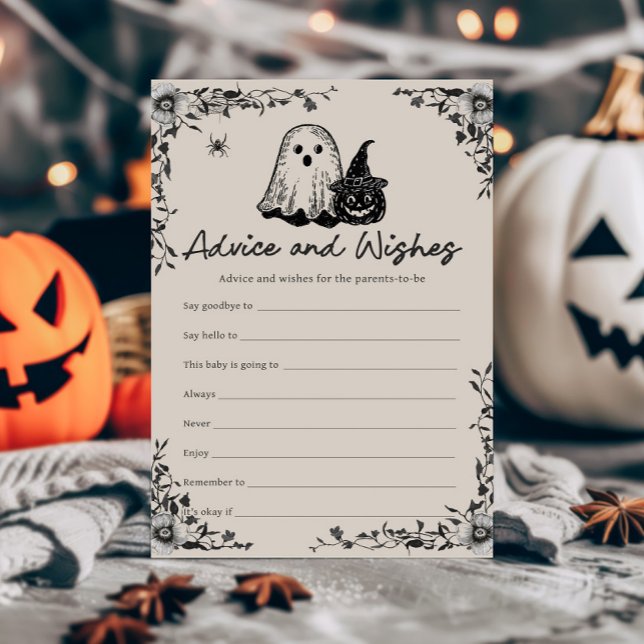 Halloween Gotische Vintage Advies en Wensen Spel (Black Floral Gothic Little Boo Baby Shower Advice and Wishes Game)