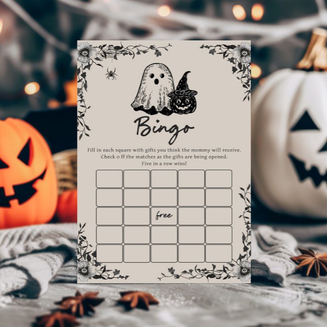 Halloween Gotische Vintage Bingo Spel (Black Floral Gothic Little Boo Baby Shower Bingo Game)