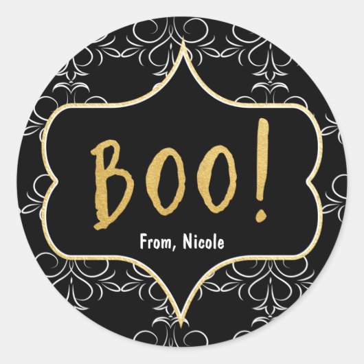 Halloween Goud BOO Zwart Wit Elegante Sticker (Voorkant)