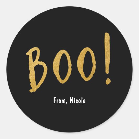 Halloween Goud BOO Zwarte Feest Favor Sticker (Voorkant)