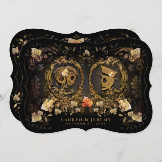 Halloween Goud Elegantie Skelet Samenkomst  Kaart (Voorkant / Achterkant)