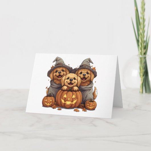 Halloween Goud Retriever Honden Jack O Lantern Kaart (Voorkant)