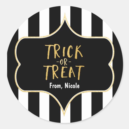 Halloween Goud TRICK OR TREAT Gestreepte Sticker (Voorkant)