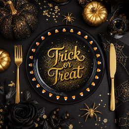 Halloween Goud Zwart Trick-or-Treat Papieren Bordje
